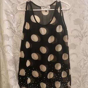 PARISLINE BLACK & WHITE POLKA DOT SHEER TANK TOP